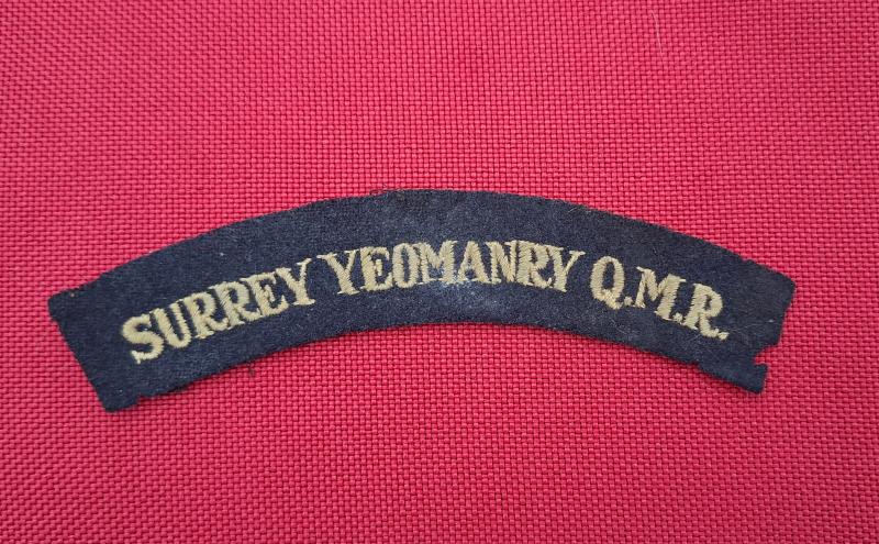 SURREY YEOMANRY QUEEN MARY RIFLES CLOTH TITLE