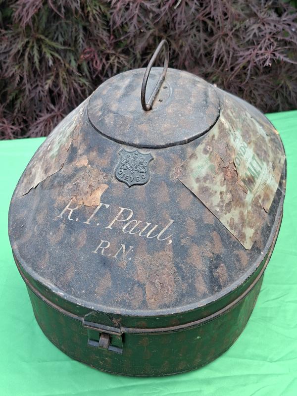 ROYAL NAVY OVERSEAS SERVICE HELMET & TIN